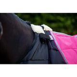 Pink and black swish 200g horse rug with white fleece trim and soft nylon lining for extra comfort