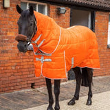 Bright orange swish 200g medium weight stable rug with detachable neck and silver buckles and trim