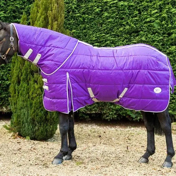Purple swish 200g stable rug with detachable neck medium weight detachable neck stable blanket with white trim and reflective strips
