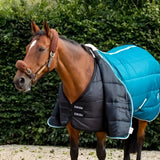 A black and teal 300g horse rug liner with white trim and swish branding ideal for stable rugs and rug liners