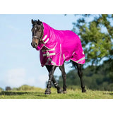 Vibrant pink swish 450g ultimate fixed neck turnout rug with reflective silver trim and adjustable buckles in mulberry