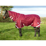 Maroon swish 50g detachable neck turnout rug with 1200d outer, white reflective stripes, and circular logo on the side