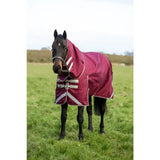 Maroon swish 50g detachable neck turnout rug with 1200d outer, white reflective stripes, and silver buckles