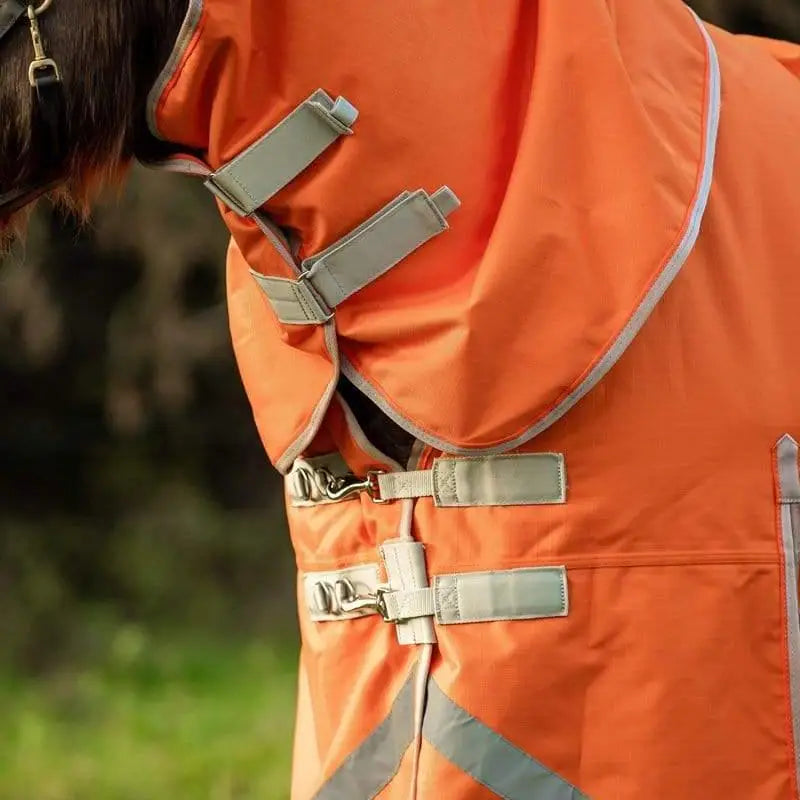 Bright orange swish 50g detachable neck turnout with reflective gray trim and adjustable buckles in 1200d outer