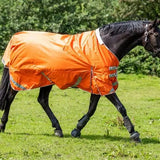 Bright orange waterproof detachable neck turnout rug with reflective strips silver buckles and 1200d outer