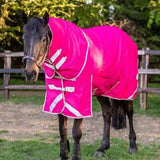 Bright pink swish 50g detachable neck turnout rug with white reflective stripes silver buckles neck cover included