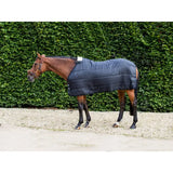 Black quilted swish 50g horse rug liner showing the back with white tag and storage bag option visible