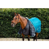 Teal and black quilted swish 50g horse rug liner with fleece collar and visible swish logo on front