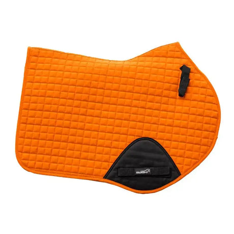 Bright orange quilted swish close contact gp saddle pad orange with black trim and branded strap for high wither use
