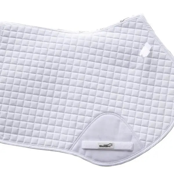 White quilted swish close contact gp saddle pad with subtle diamond pattern and branded label with wicking properties