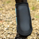Black swish double locking brushing boots with blue padded strike pad and breathable neoprene side panels