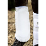 White swish double locking brushing boots with padded strike pad breathable neoprene and stitched edges