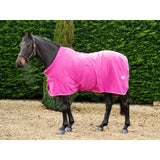 Bright pink swish fleece horse rug mulberry with white trim and cross surcingles adjustable straps luxury fleece rug