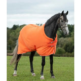 Bright orange fleece horse rug with white swish logo patch luxury fleece rug for horses in vibrant orange color