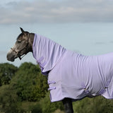 Lavender fleece rug with neck cover violet and purple velcro cross surcingles for cozy equine protection