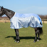 Silver and light blue reflective fly turnout combination rug in breathable nylon with double locking for horses
