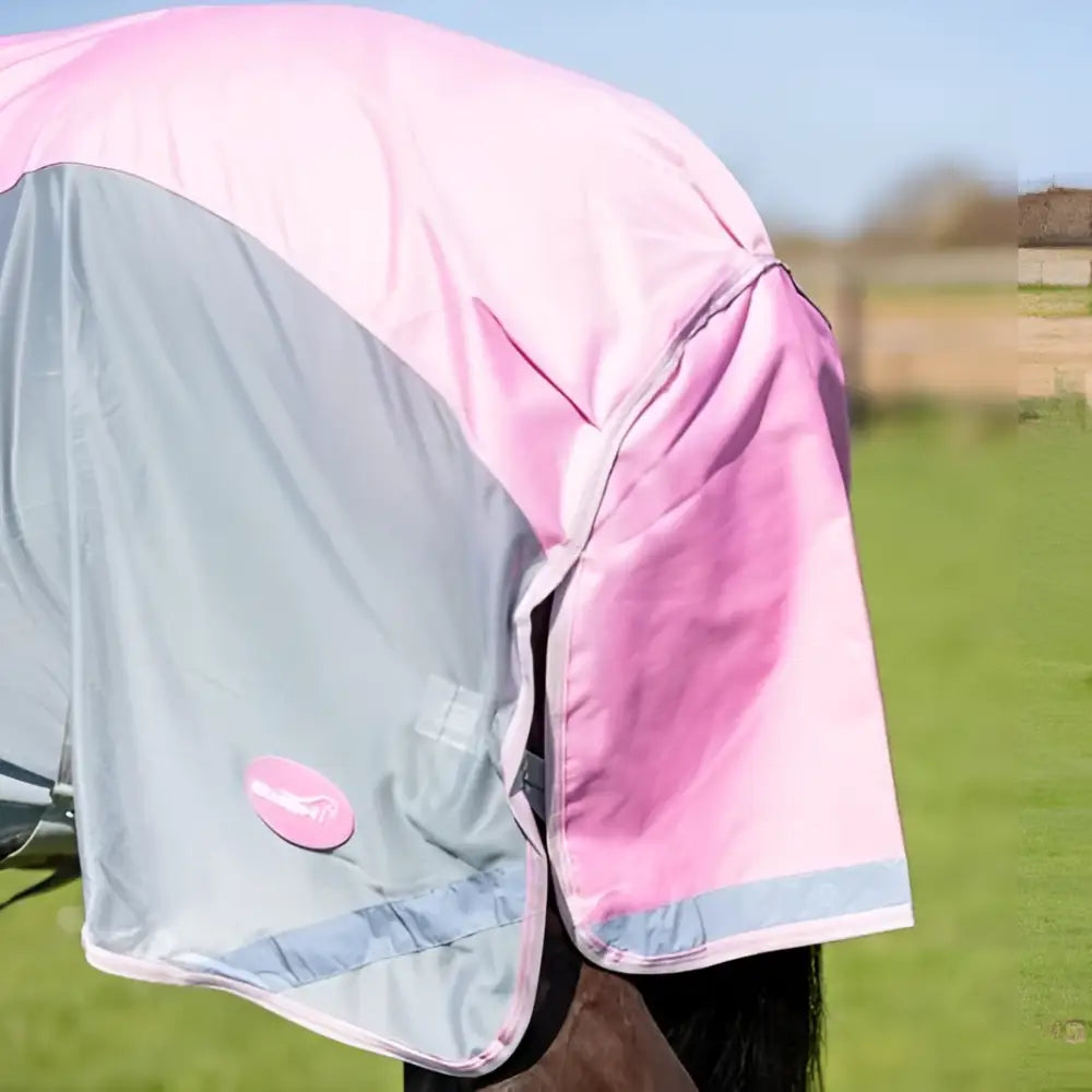 Pink and gray fly turnout combination rug mesh baby with detachable neck cover and breathable mesh panels