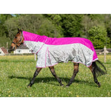 Swish fly turnout mulberry rug with vibrant pink and silver reflective waterproof design and detachable neck cover