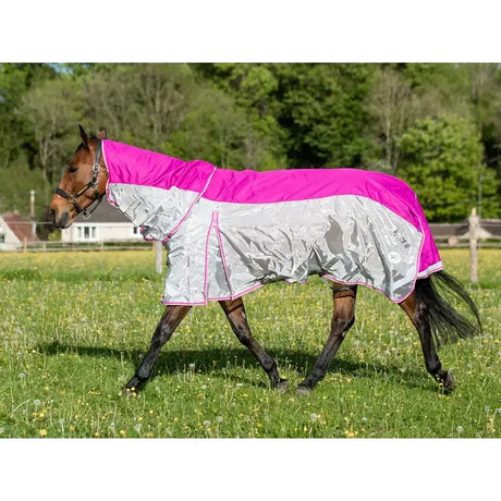 Swish fly turnout mulberry rug with vibrant pink and silver reflective waterproof design and detachable neck cover