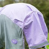 Purple and grey fly turnout combination rug with mesh panel on side and 1200d turnout section with detachable neck cover