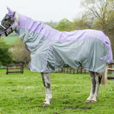 Lavender and gray swish fly turnout combination rug with 1200d turnout section and detachable neck cover in violet