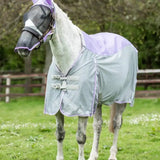Lavender and gray fly turnout combination rug with 1200d turnout section and detachable neck cover for secure fit