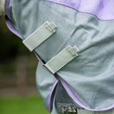 Purple and silver mesh fly turnout combination rug with 1200d turnout section and reinforced white velcro straps