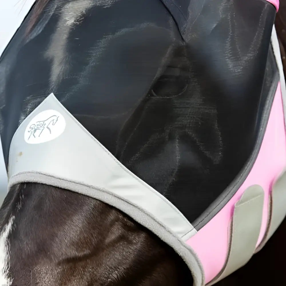 Swish horse fly mask in baby pink and gray with black mesh anti rub mask for horse protection and comfort