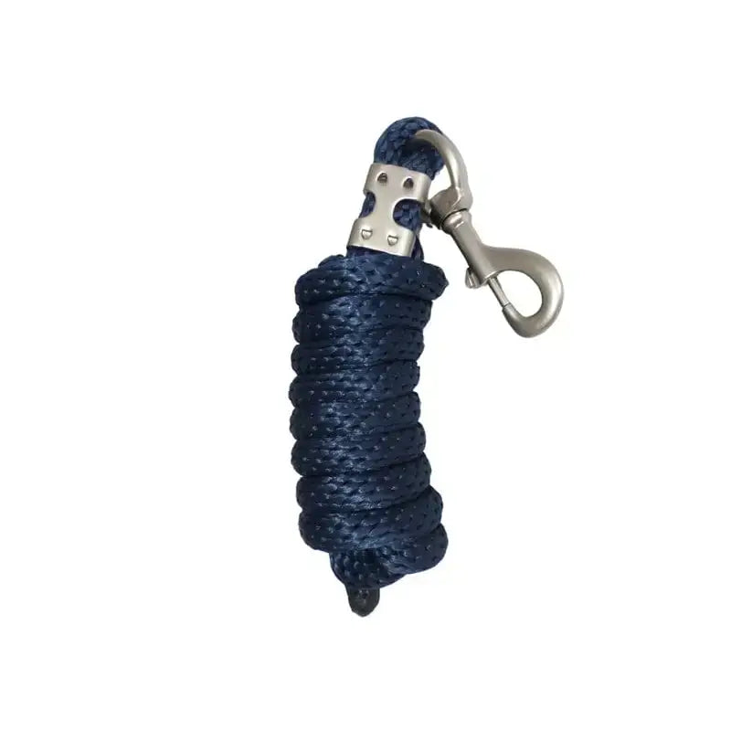 Dark blue braided horse lead rope navy with silver metal clip and buckle perfect for matching head collars