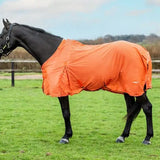 Bright orange mesh fly rug with waterproof smooth surface, reinforced stitching, large tail flap for horse protection