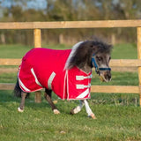 Red swish mini 200g turnout rug with reflective strips and silver buckles for warmth and visibility