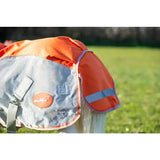 Orange and gray reflective swish mini fly mini fly turnout combination rug with branded logo patch for horses