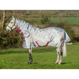 Silver reflective swish nylon fly cool rug with pink trim, detachable neck cover, and adjustable straps in grey mulberry
