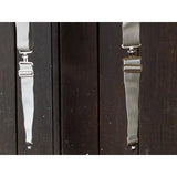 Gray fabric surcingle extenders with silver clasps and adjustable buckles perfect for equestrian horse gear adjustments