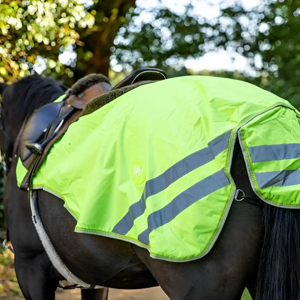Bright lime green waterproof exercise sheet with gray reflective strips and durable material for high visibility use