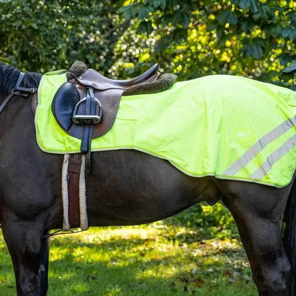 Bright neon yellow waterproof exercise sheet with luxury fleece lining and reflective strips for outdoor safety