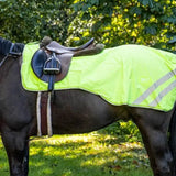 Bright neon yellow waterproof exercise sheet with luxury fleece lining and reflective strips for outdoor safety