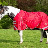 Bright red swish wide fit detachable neck turnout rug with reflective stripes and 1200d outer waterproof fabric