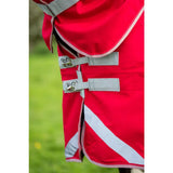 Red neck turnout rug swish wide fit 200g with detachable neck, gray reflective straps, and silver buckles