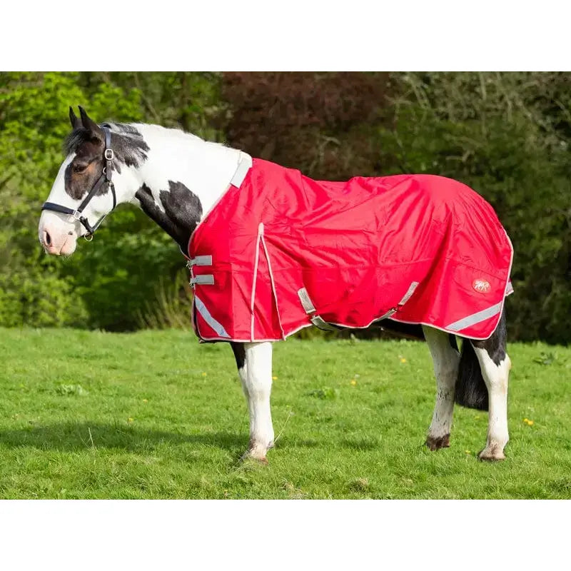 Red swish wide fit 200g detachable neck turnout rug with reflective silver stripes and small side logo