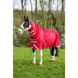 Red wide fit 200g neck turnout rug with detachable neck waterproof material and reflective silver stripes