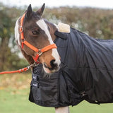 Black quilted wide fit 200g horse rug liner with orange halter and lead rope for extra comfort and warmth