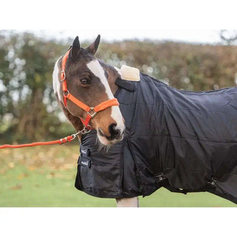 Black quilted swish wide fit 50g horse rug liner with orange halter and lead rope for extra comfort and warmth