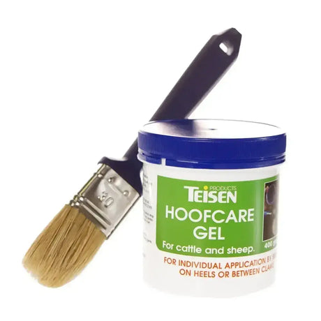 Teisen products hoofcare gel in a white jar with blue lid and chelated copper with an included brush for easy application