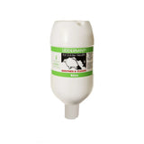 White plastic teisen products uddermint bottle with green label and pig illustration for calving time udder health