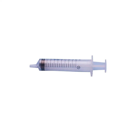 Clear plastic terumo disposable syringe with measurement markings and rubber plunger for precise dosing