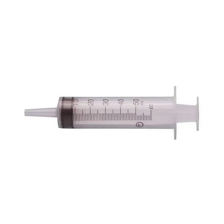 Terumo disposable syringe with catheter tip 3-component featuring a transparent body and black rubber plunger markings