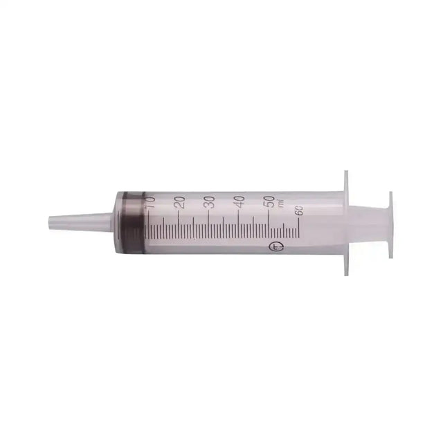 Terumo disposable syringe with catheter tip 3-component featuring a transparent body and black rubber plunger markings