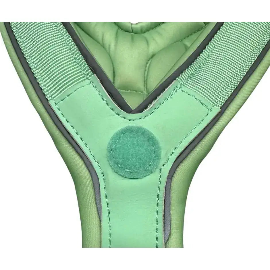 Pastel green 2.5cm btactical slip on harness with light green padding black trim and circular velcro fastener