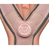 Pink and dark green 2.5cm btactical slip on harness with strategic d ring and pastel pink circular logo patch